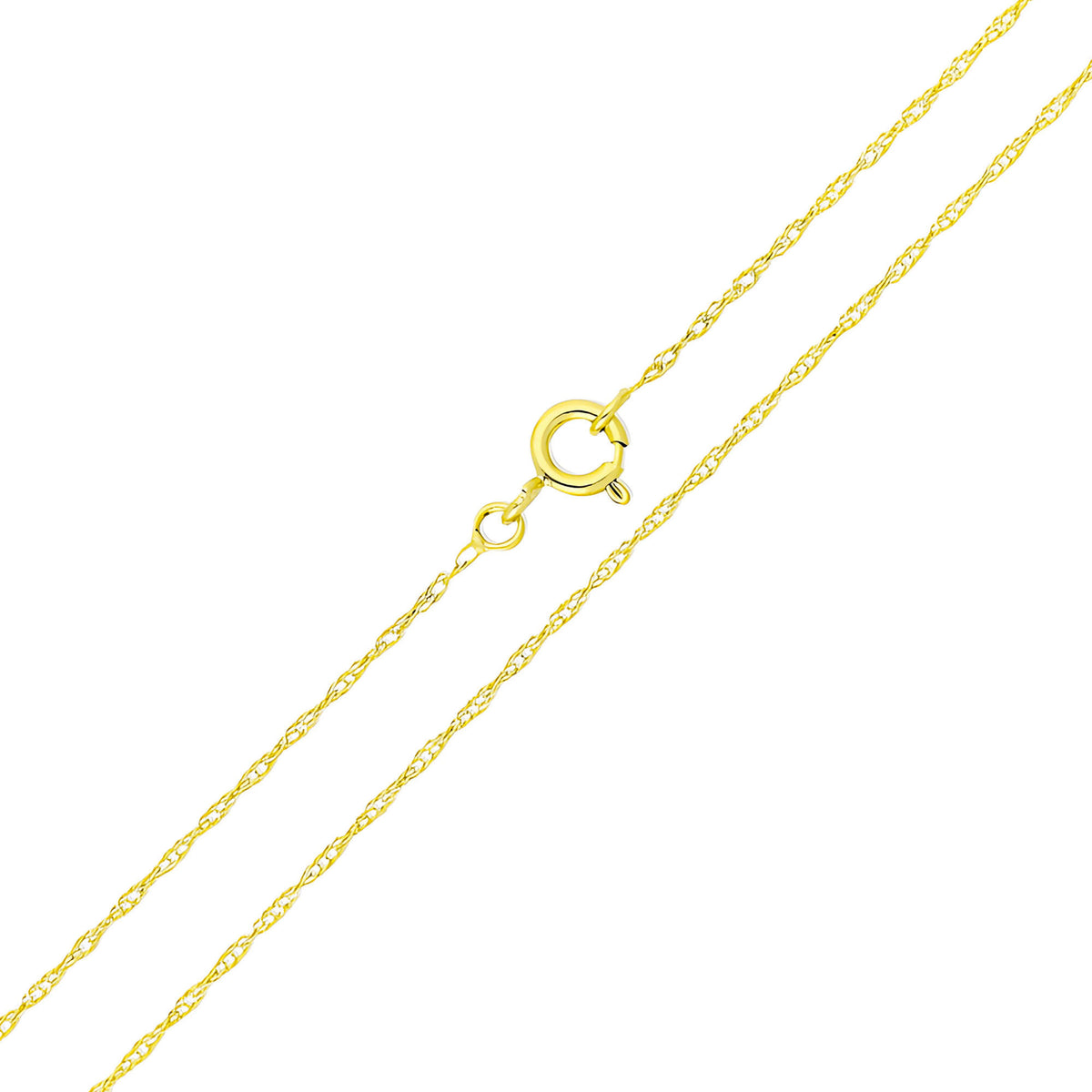 Fine gold-plated Singapore chain with a twisted shiny surface and spring ring clasp