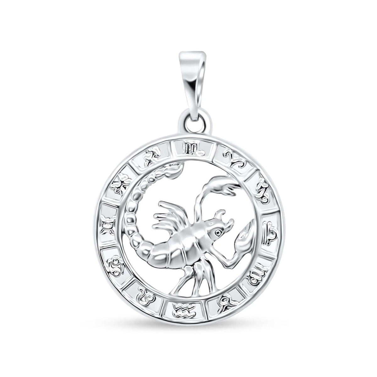 Scorpio pendant with a raised scorpion and an openwork circle of zodiac symbols