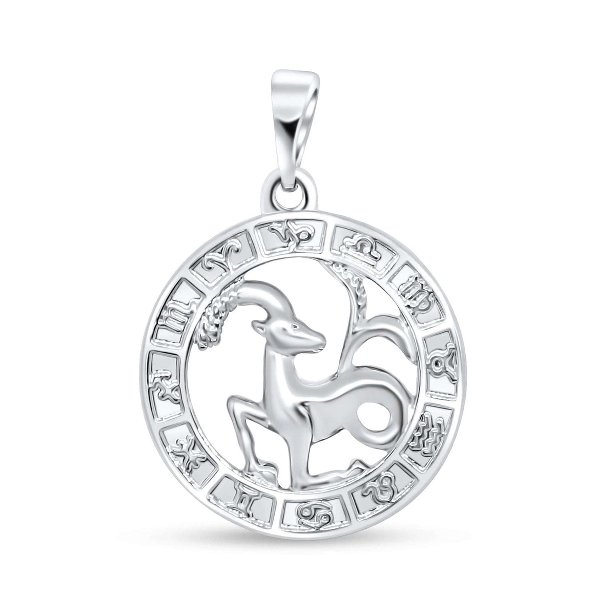 Silver-tone Capricorn pendant with a border of all twelve zodiac signs