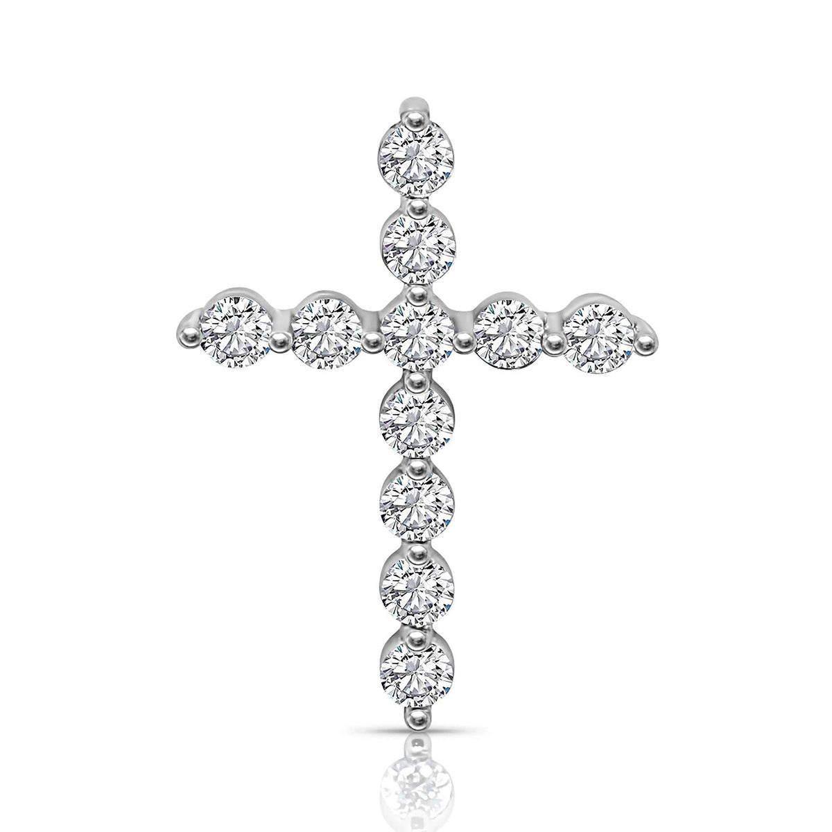 Platinum-plated cross pendant with eleven round sparkling cubic zirconia