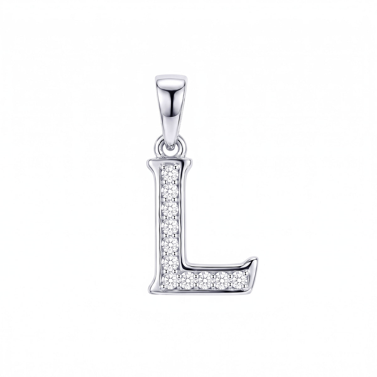 Silver-tone letter L pendant with white cubic zirconia