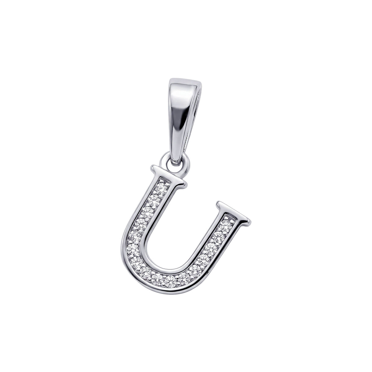 Silver-tone letter U pendant with cubic zirconia