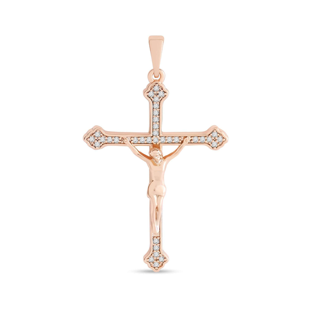 Catholic cross with cubic zirconia on the arms and the figure of Christ