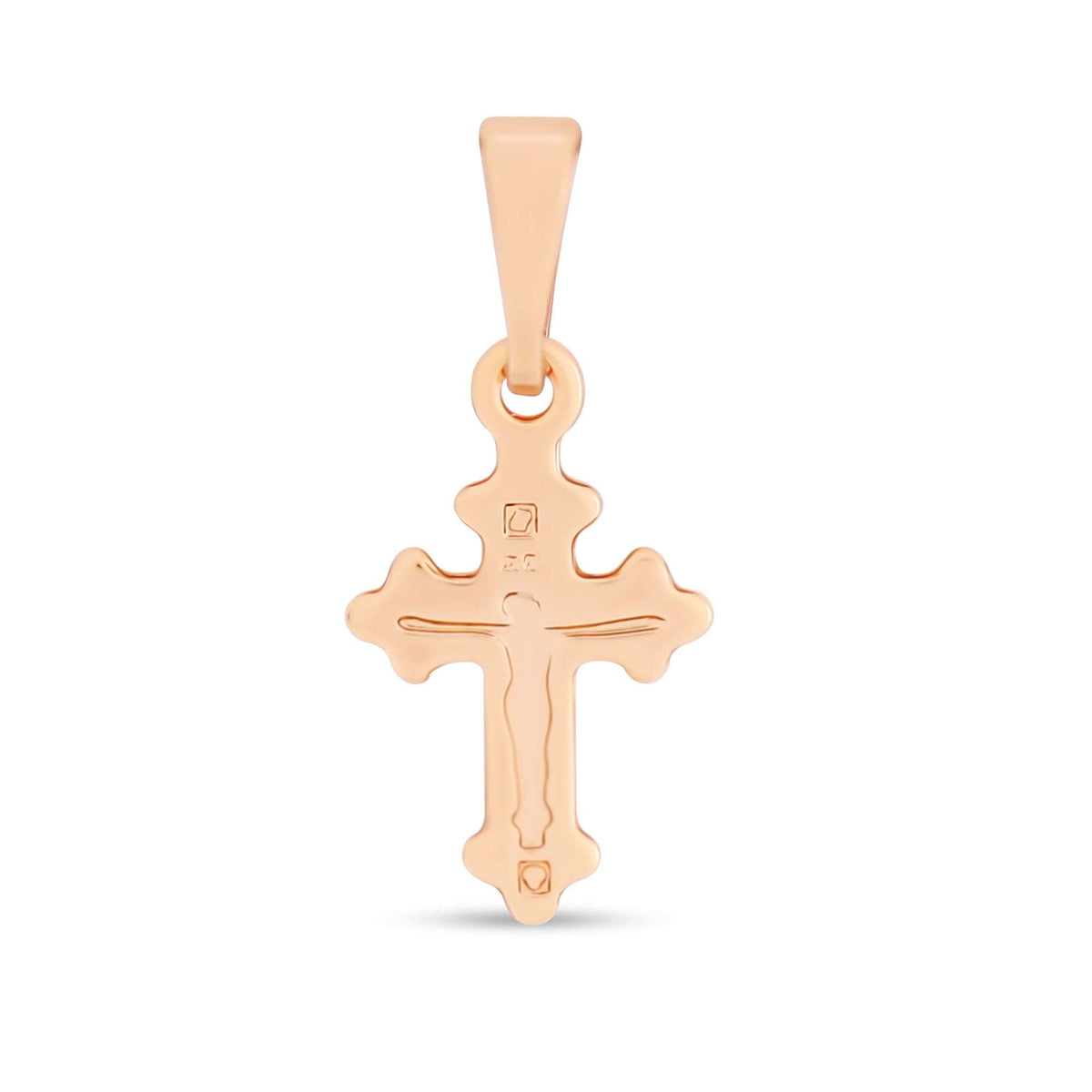 21 mm gold-plated crucifix with an engraved figure of Christ and a smooth loop