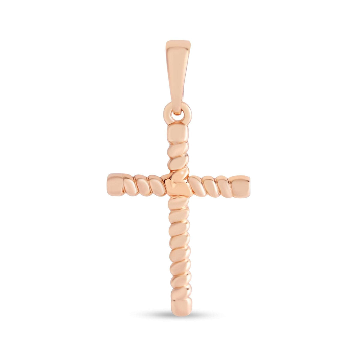 Gold-tone cross with a twisted rope texture and flat bail, 30 mm