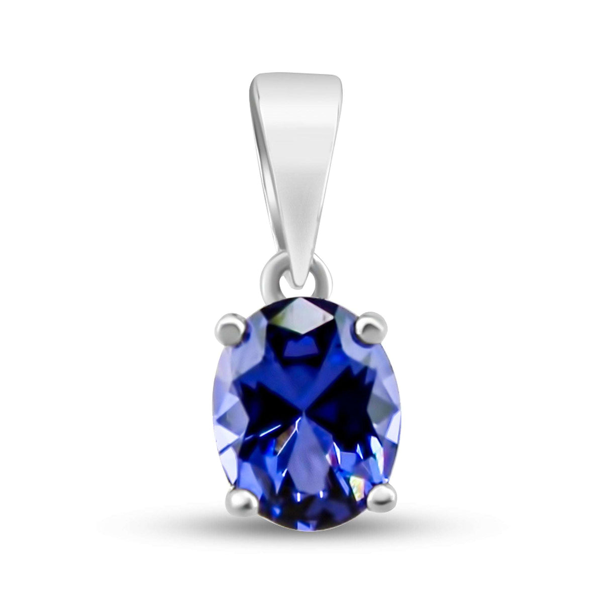 Silver-tone pendant with an oval blue-violet tanzanite held in four claws