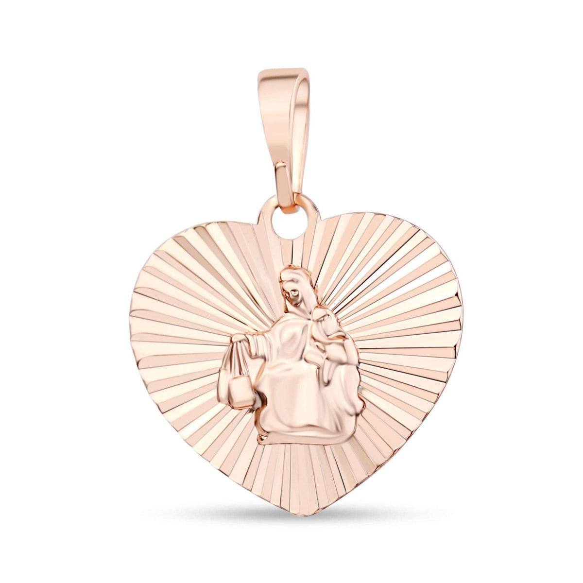 Heart pendant in rose gold tone with a Madonna and Child relief