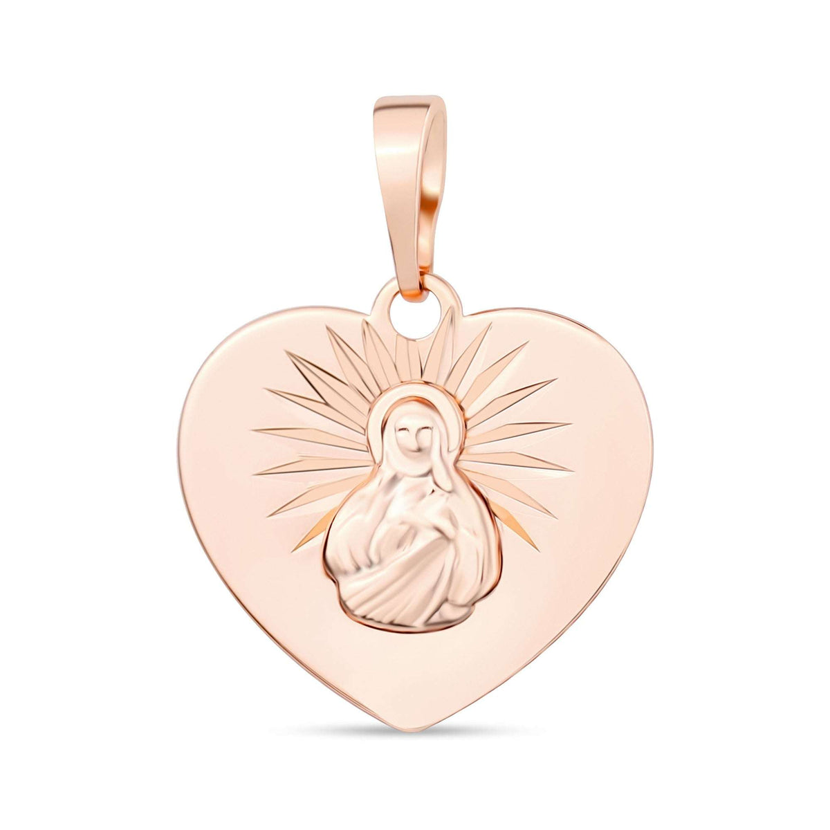 Heart pendant showing the Virgin Mary with a halo of rays