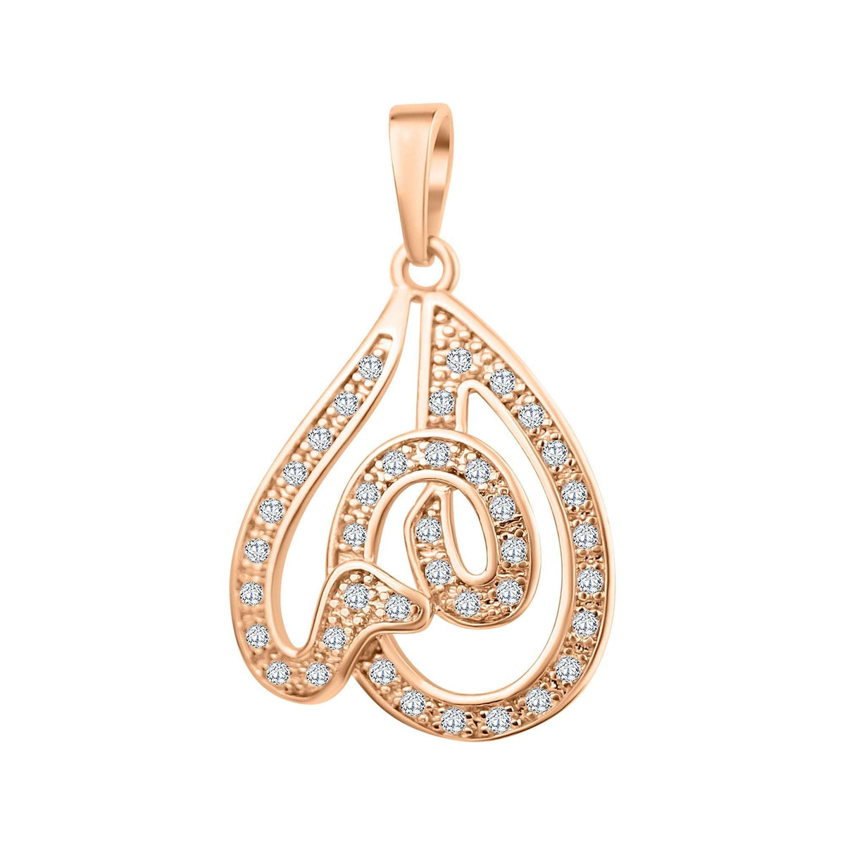 Teardrop pendant with a spiral snake and cubic zirconia, gold-tone