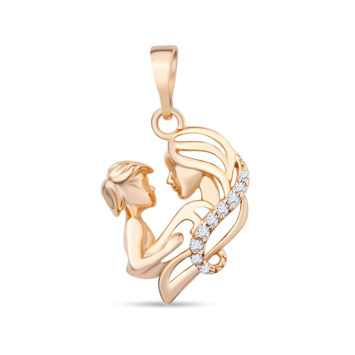 Openwork mother and child pendant with a row of cubic zirconia