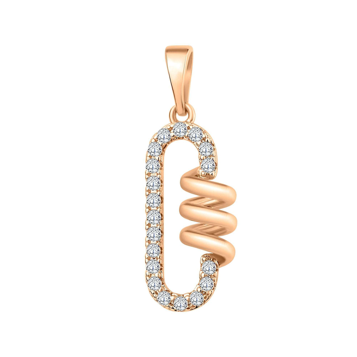 Geometric oval pendant with a cubic zirconia border and a glossy spiral