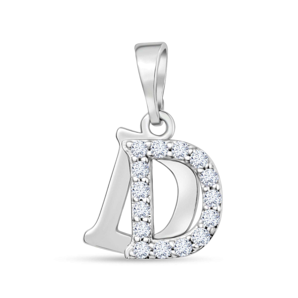 Silver-tone letter D pendant with a row of sparkling round cubic zirconia