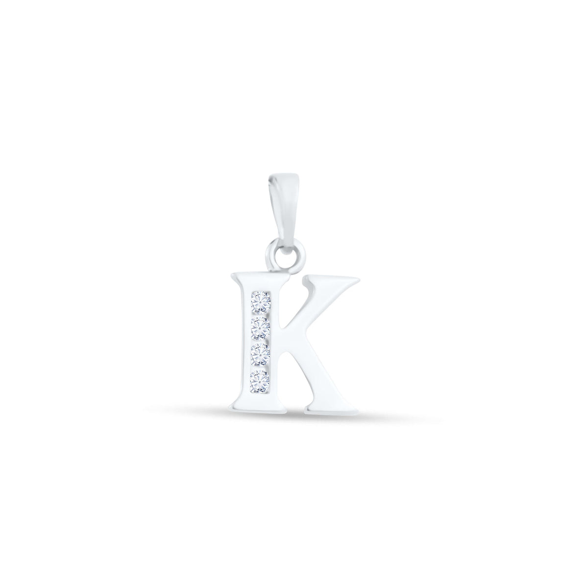 Initial K pendant with four clear stones set in the upright