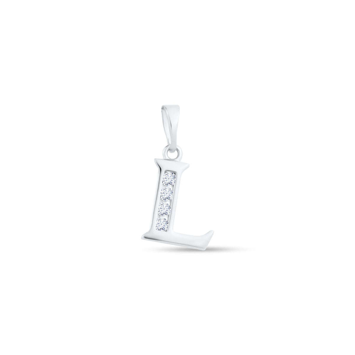 Platinum-plated letter L pendant with four stones along the upright