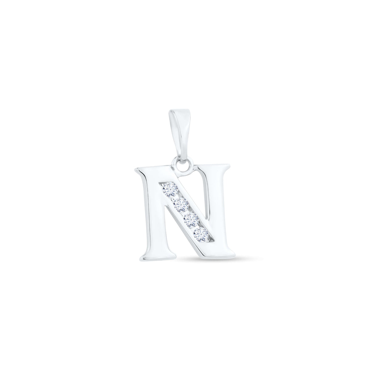 Letter N pendant with four stones in the diagonal, silver tone