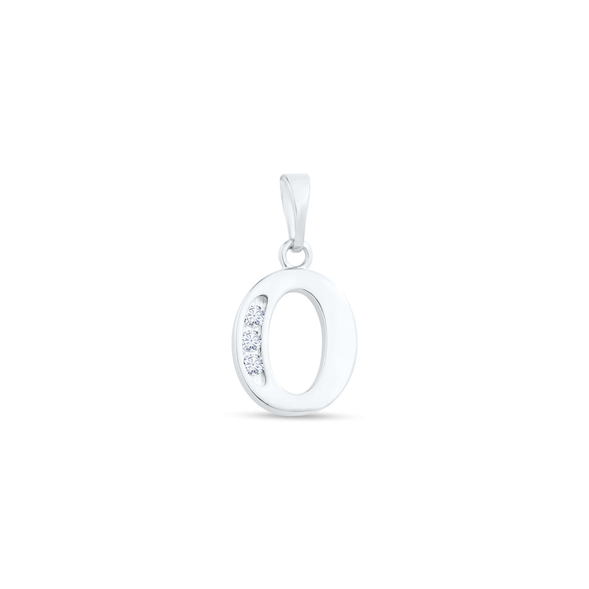 Oval letter O pendant with three stones at the edge, platinum-plated