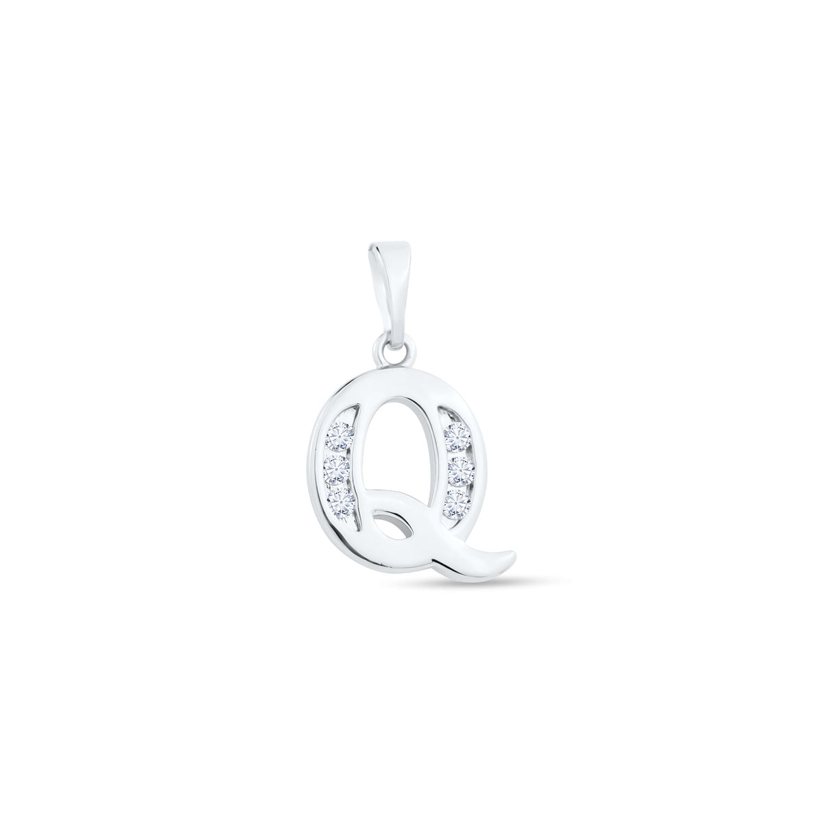 Letter Q pendant with two rows of sparkling cubic zirconia on the circle