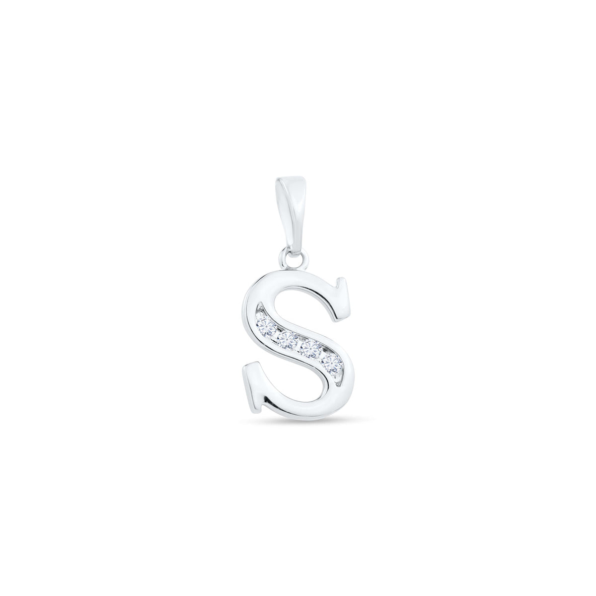 Letter S pendant with a band of four cubic zirconia, polished finish