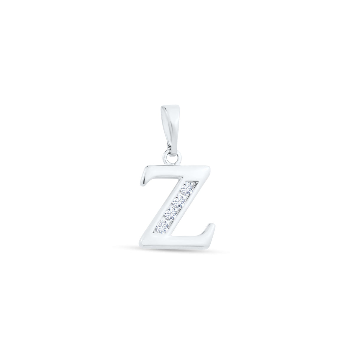 Letter Z pendant with platinum plating and four cubic zirconia in a slanted row