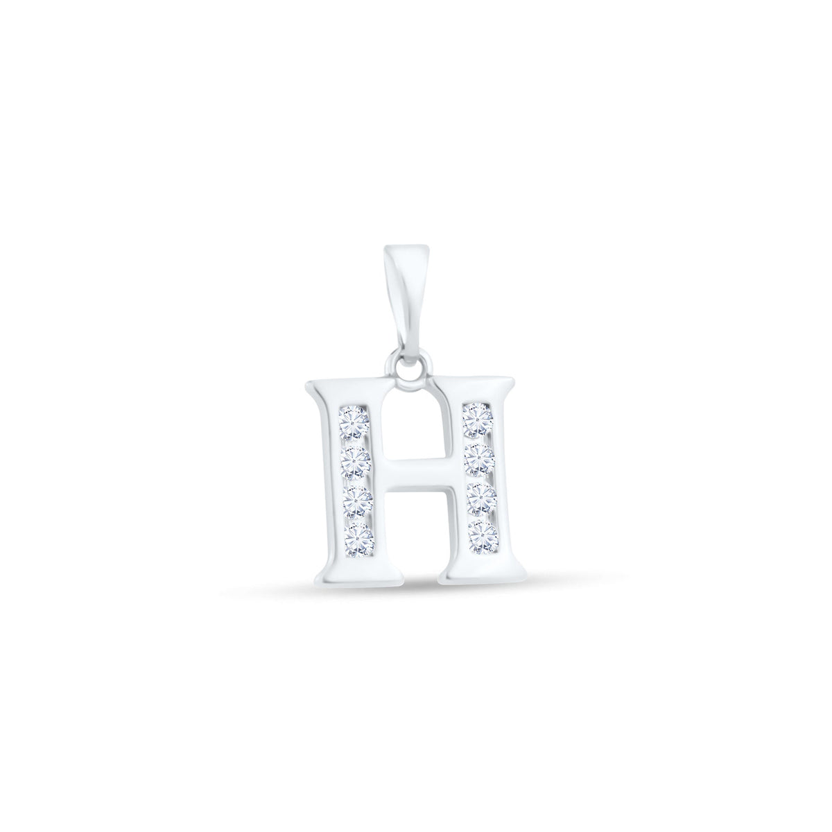 Platinum-plated letter H pendant with stones in both uprights