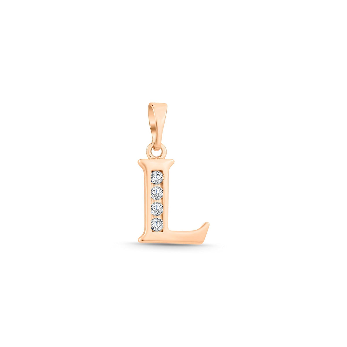 Letter L pendant with four sparkling cubic zirconia and a smooth gold-plated surface