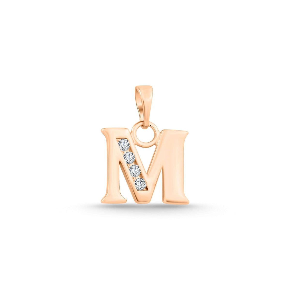 Letter M pendant with four cubic zirconia in the slanted centre stroke