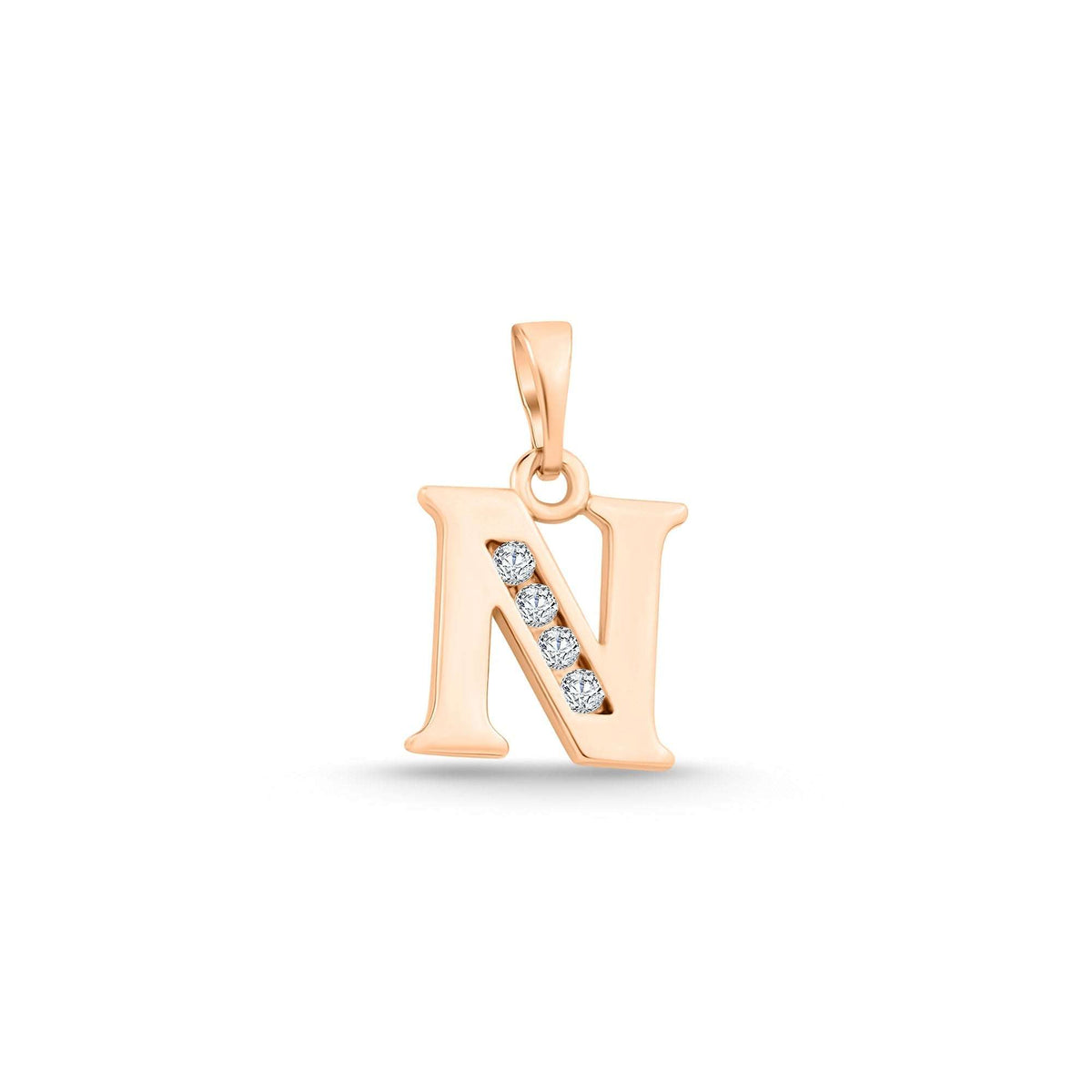 Gold-plated initial N pendant with four white cubic zirconia and a chain loop