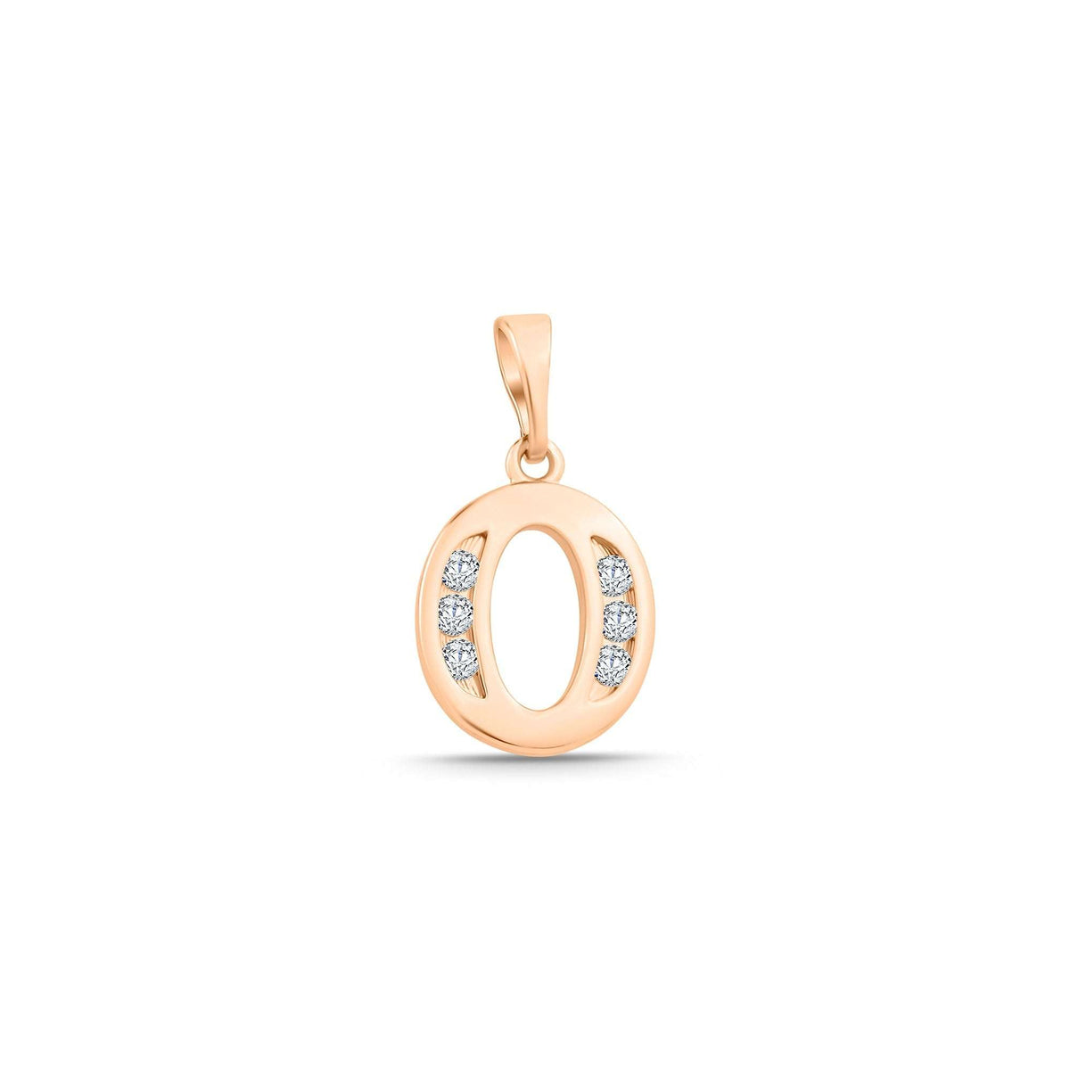 Oval letter O pendant with six white cubic zirconia on both sides