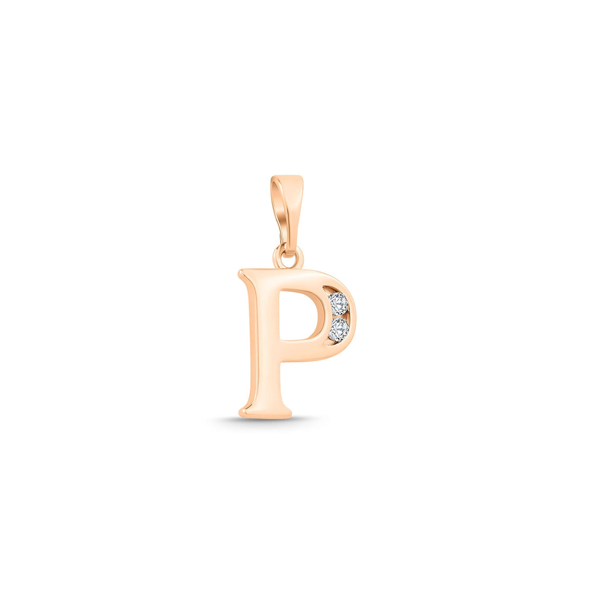 Delicate gold-plated letter P pendant with two bright cubic zirconia in the bowl