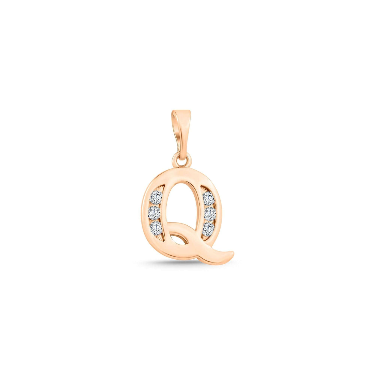 Letter Q pendant with a curved tail and six cubic zirconia, gold tone