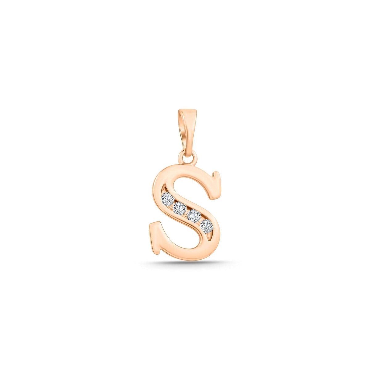 Letter S pendant with four cubic zirconia along the curve, gold-tone