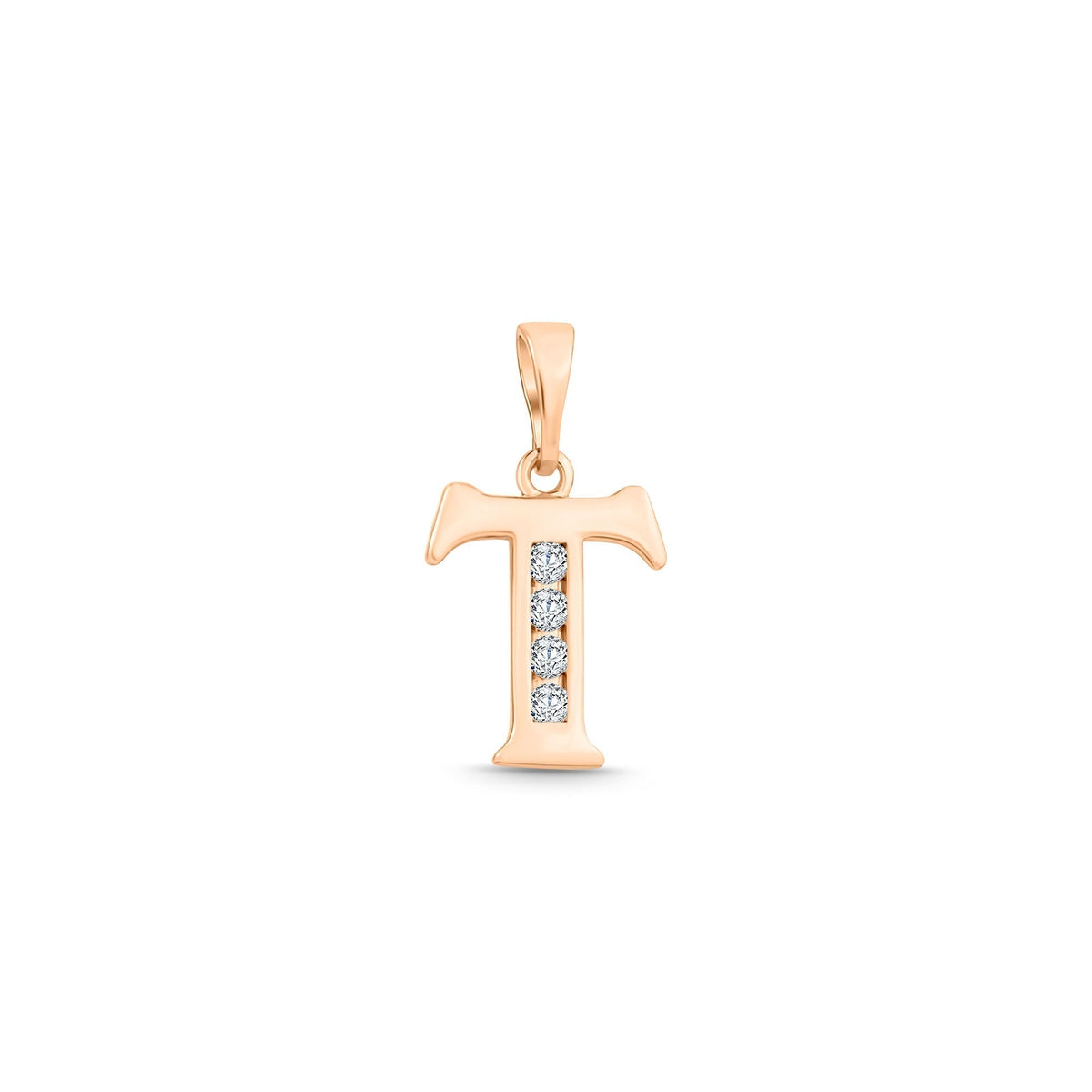 Gold-plated letter T pendant with four cubic zirconia in the upright