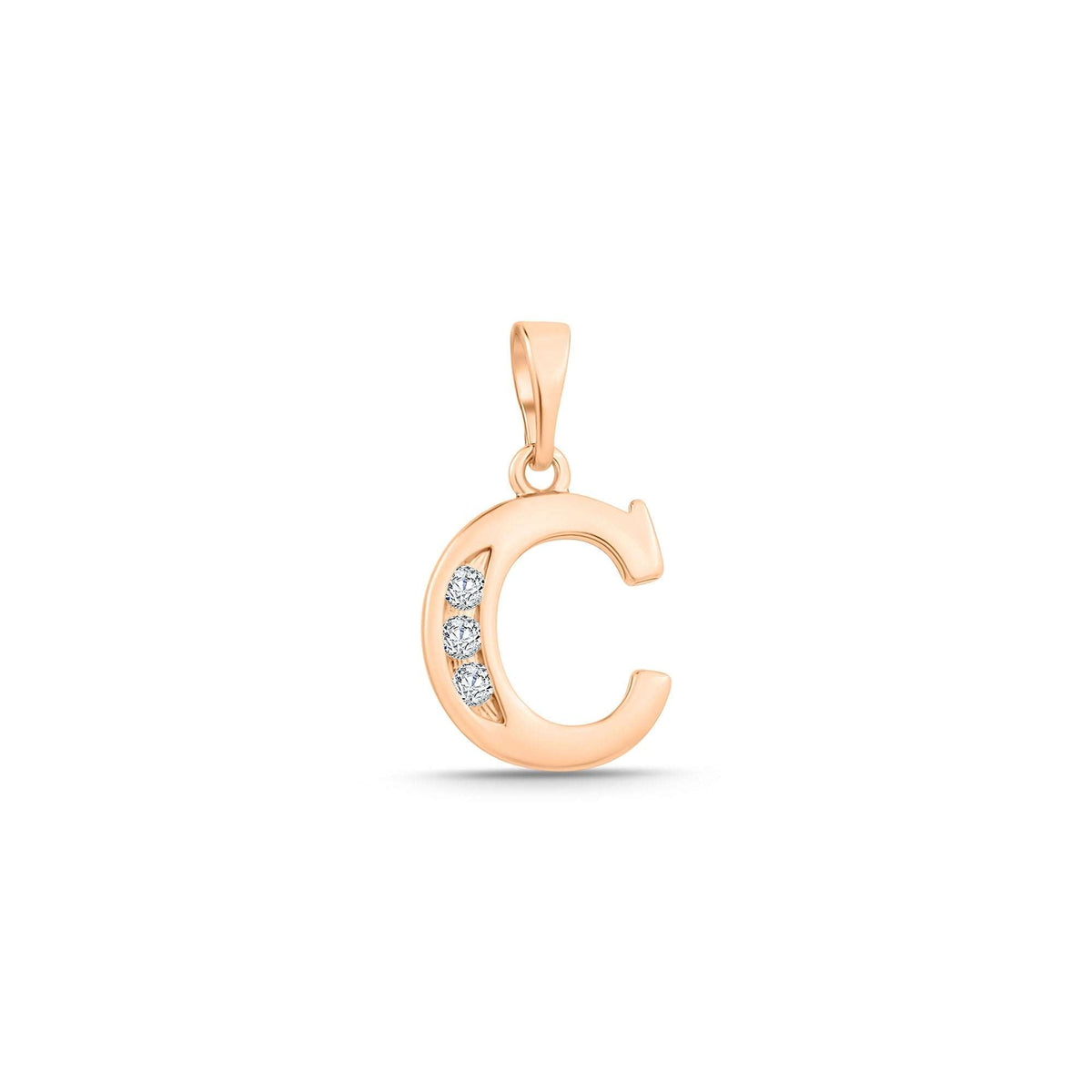 Letter C pendant with gold-tone plating and three clear cubic zirconia