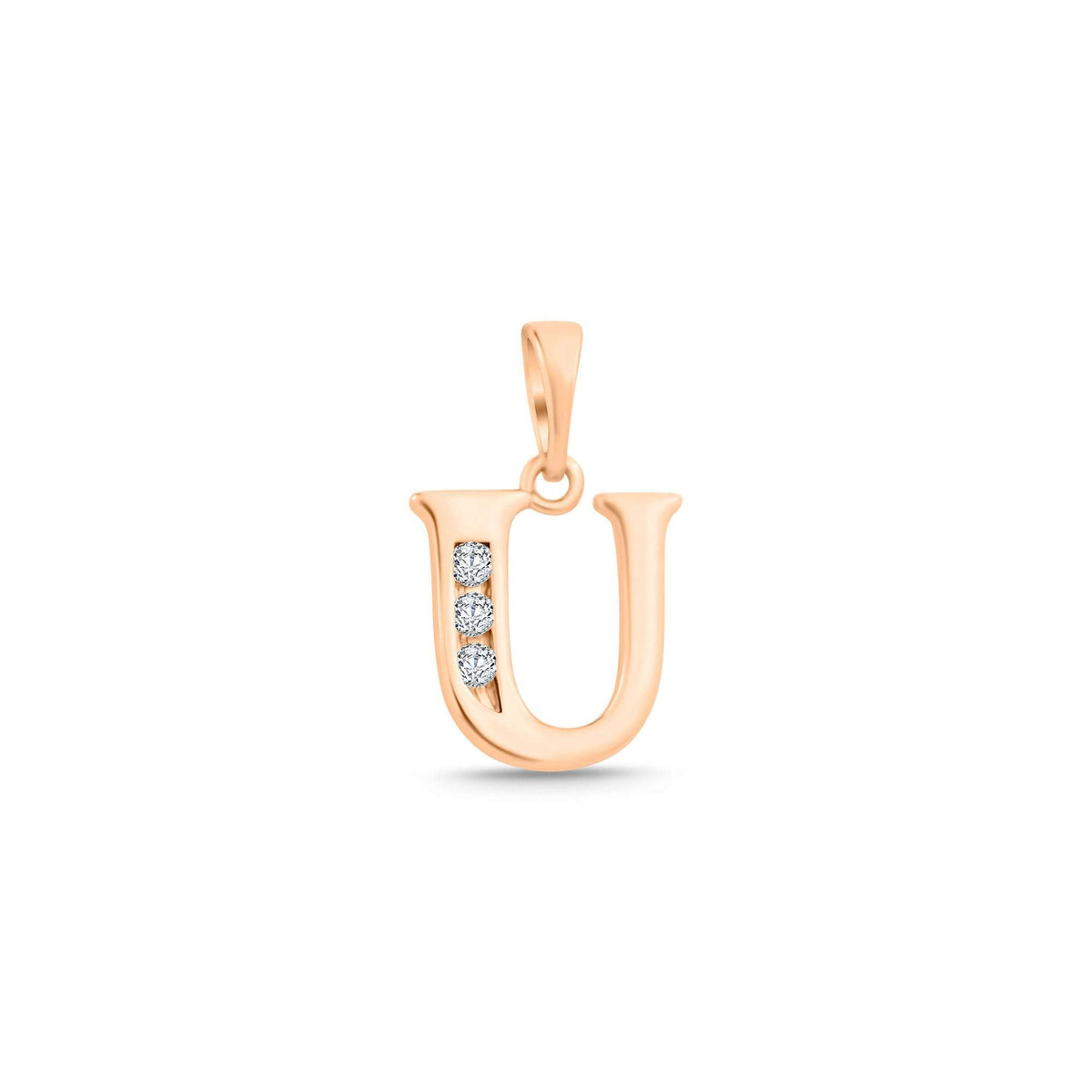 Letter U pendant in gold-tone plating with three sparkling cubic zirconia