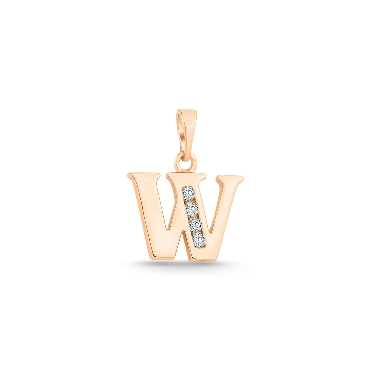 Letter W pendant with four sparkling cubic zirconia in the centre
