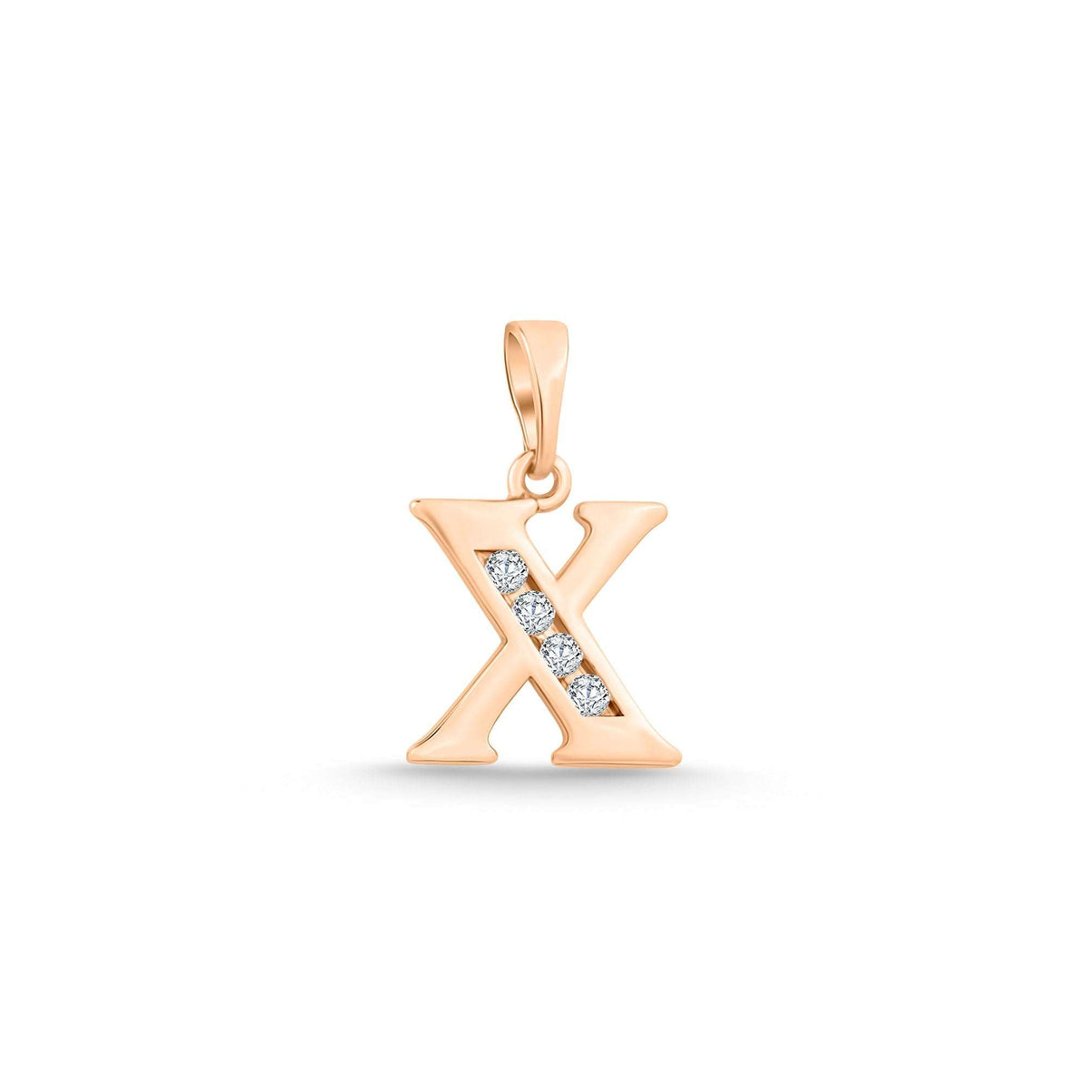 Letter X pendant with diagonal cubic zirconia and shiny gold-tone plating
