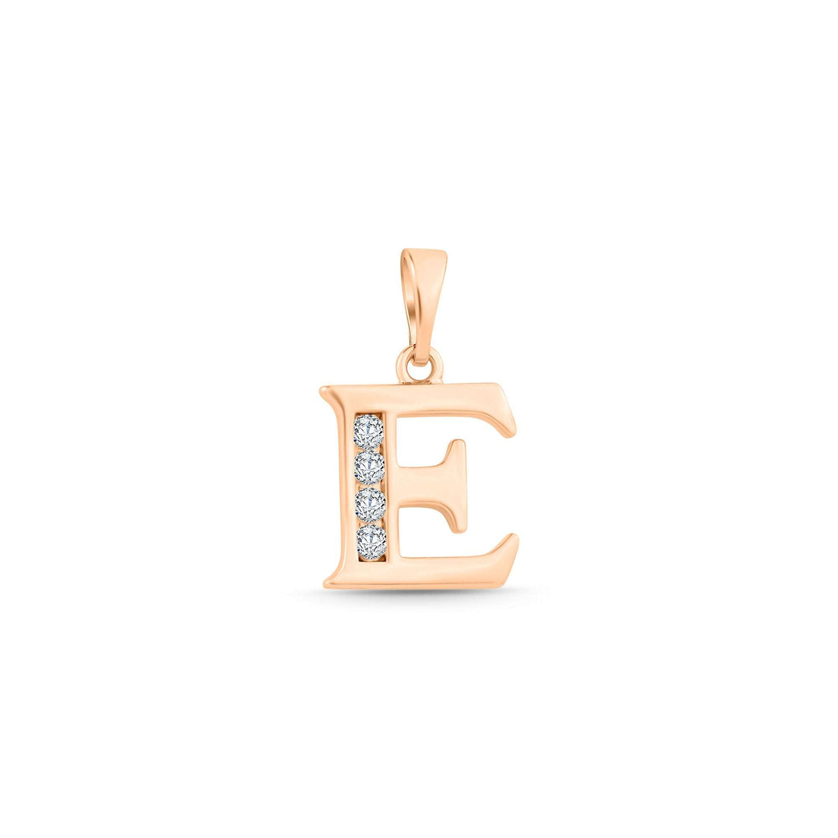 Gold-plated letter E pendant in a gold tone with four white cubic zirconia