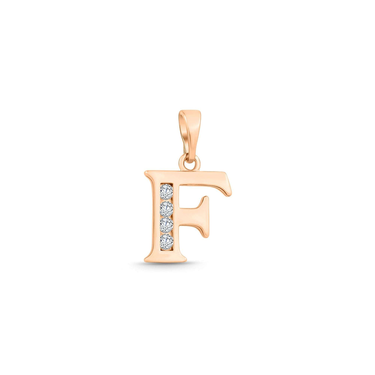 Letter F pendant with cubic zirconia in the upright and gold-tone plating