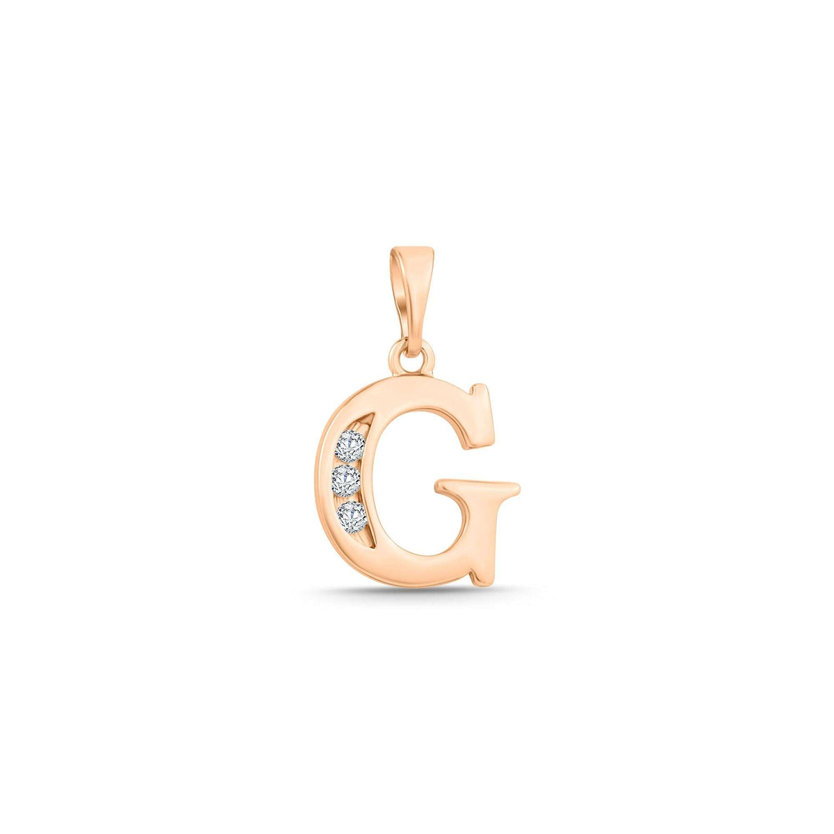 Gold-tone letter G pendant with three white cubic zirconia on the curve