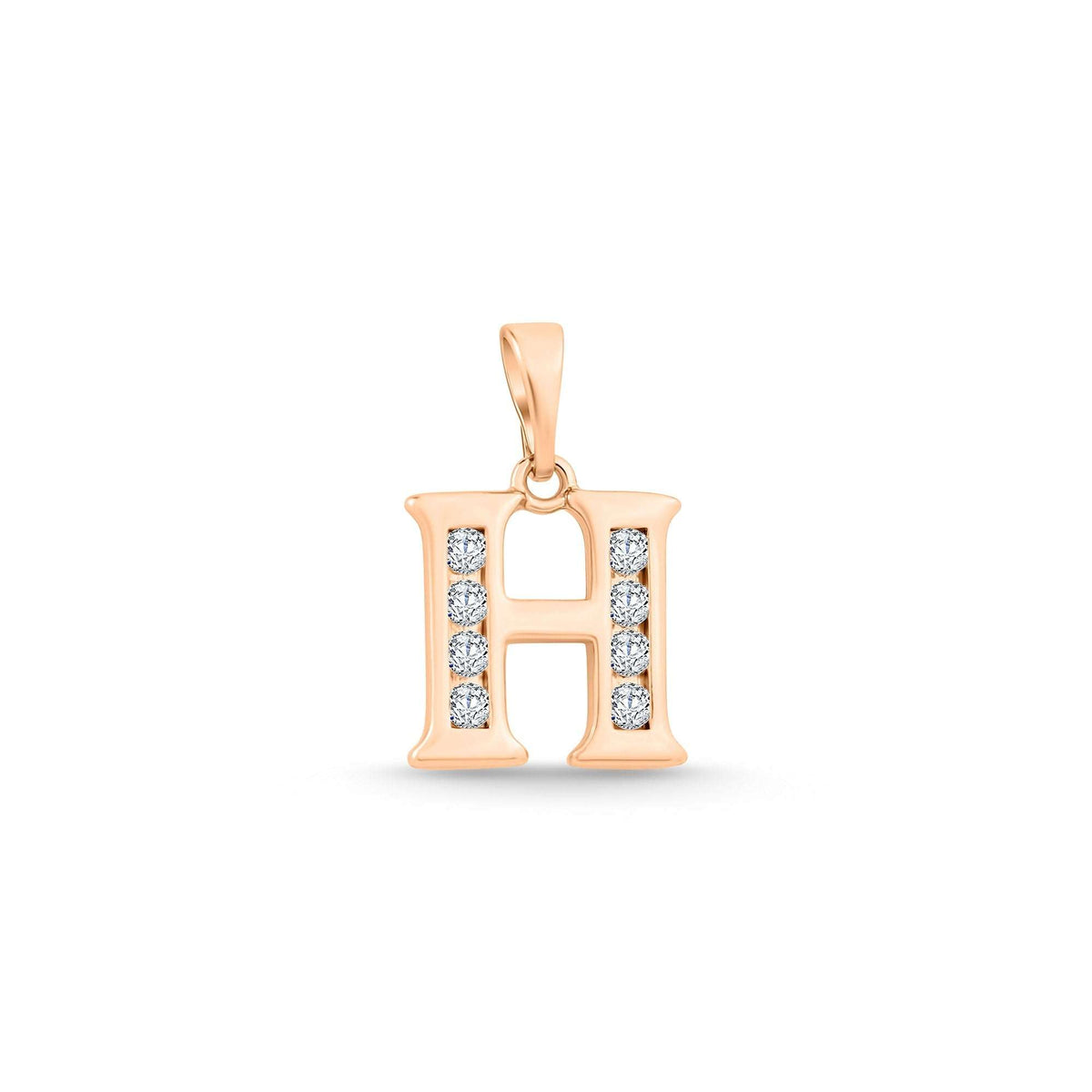 Letter H pendant with eight cubic zirconia in both uprights, shiny gold-plated