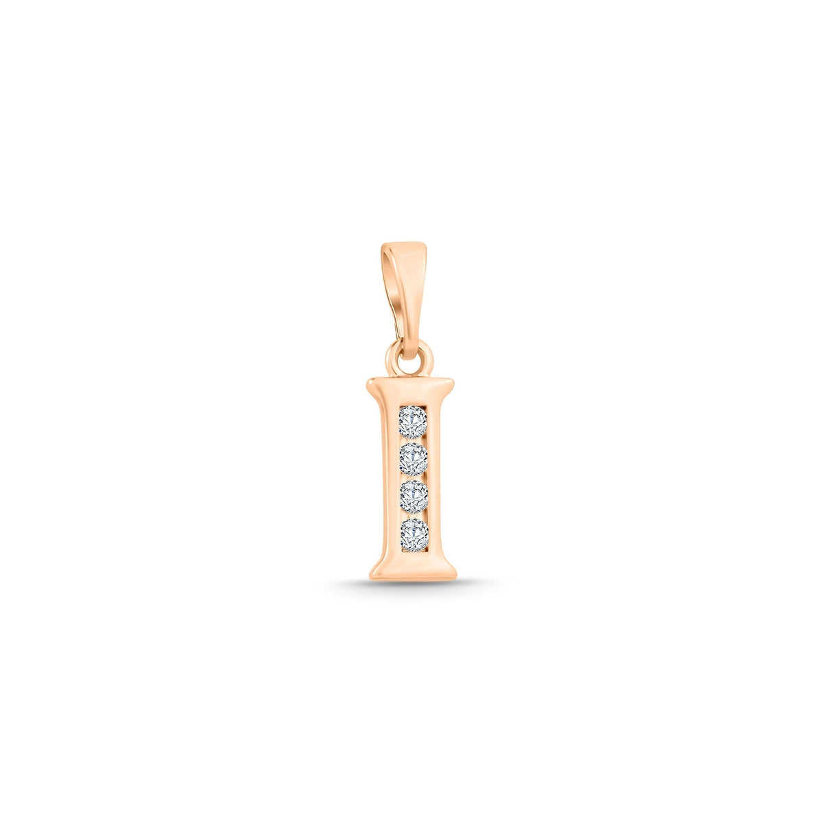 Narrow letter I pendant with four cubic zirconia in a row, gold tone