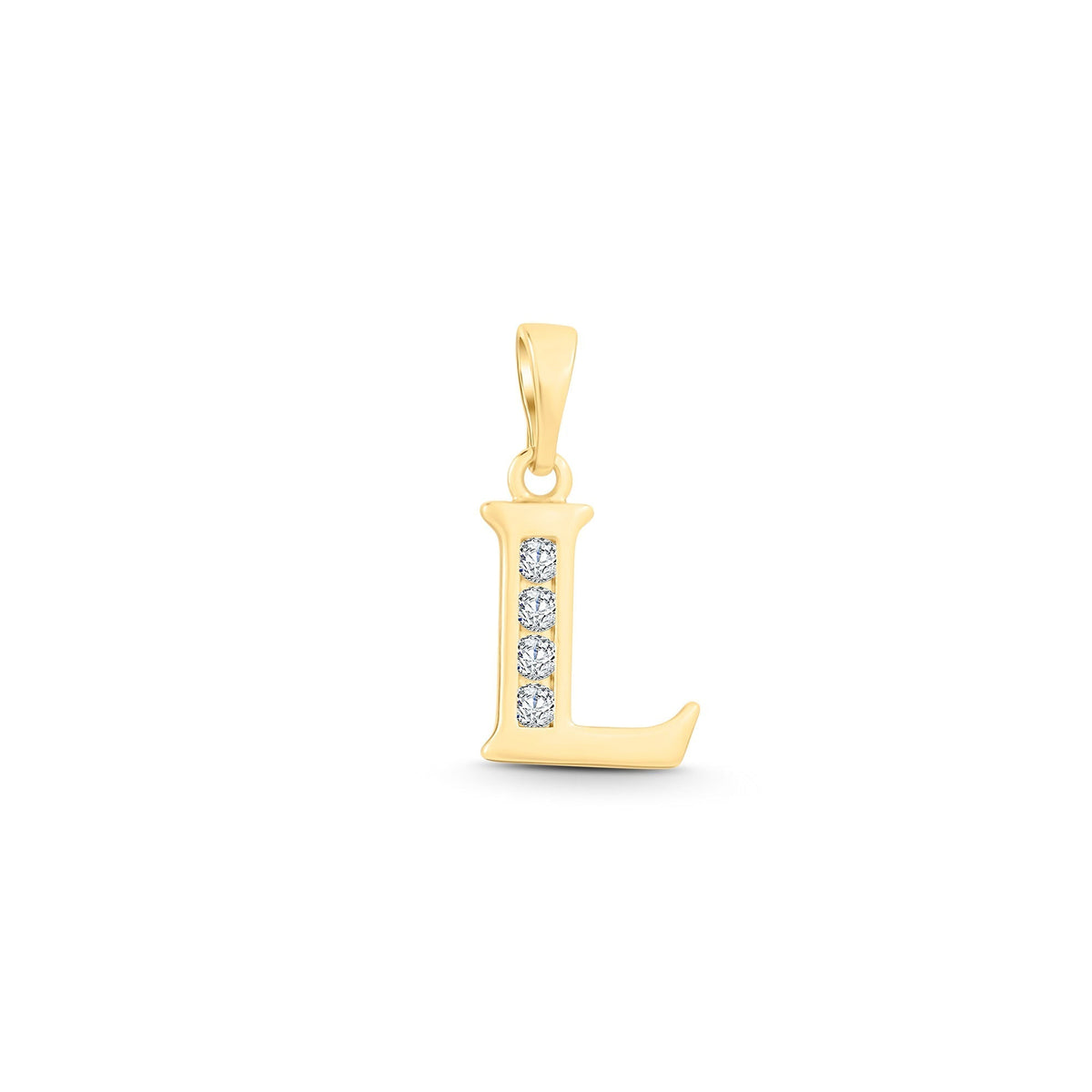 Gold-plated letter L pendant with four sparkling cubic zirconia and a smooth surface