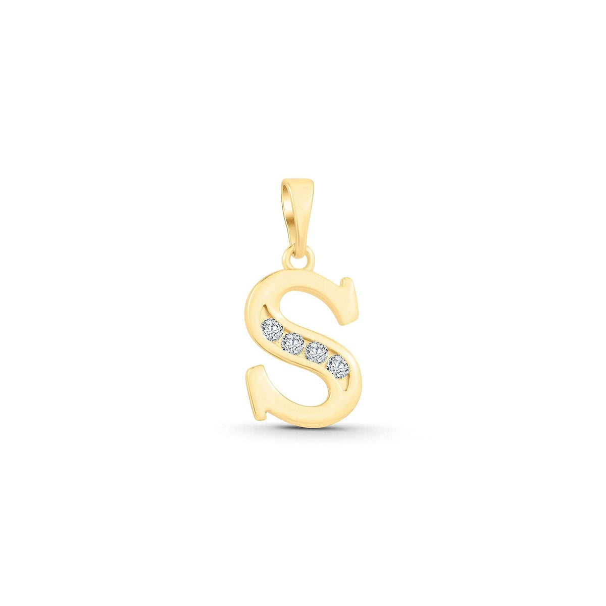 Letter S pendant with gold plating and four round-cut cubic zirconia