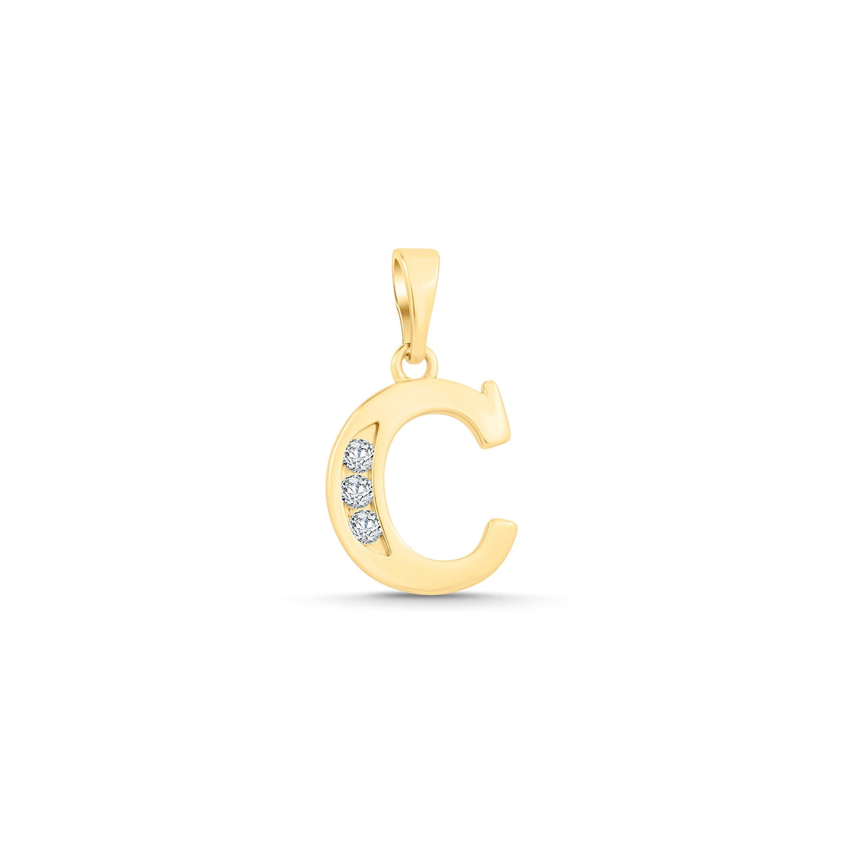Gold-plated letter C pendant with three sparkling cubic zirconia and a bail