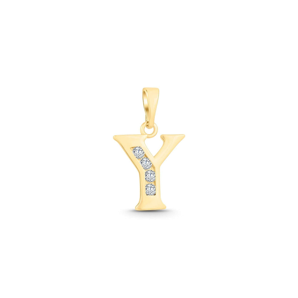 Letter Y pendant with four cubic zirconia along the stem and a smooth bail