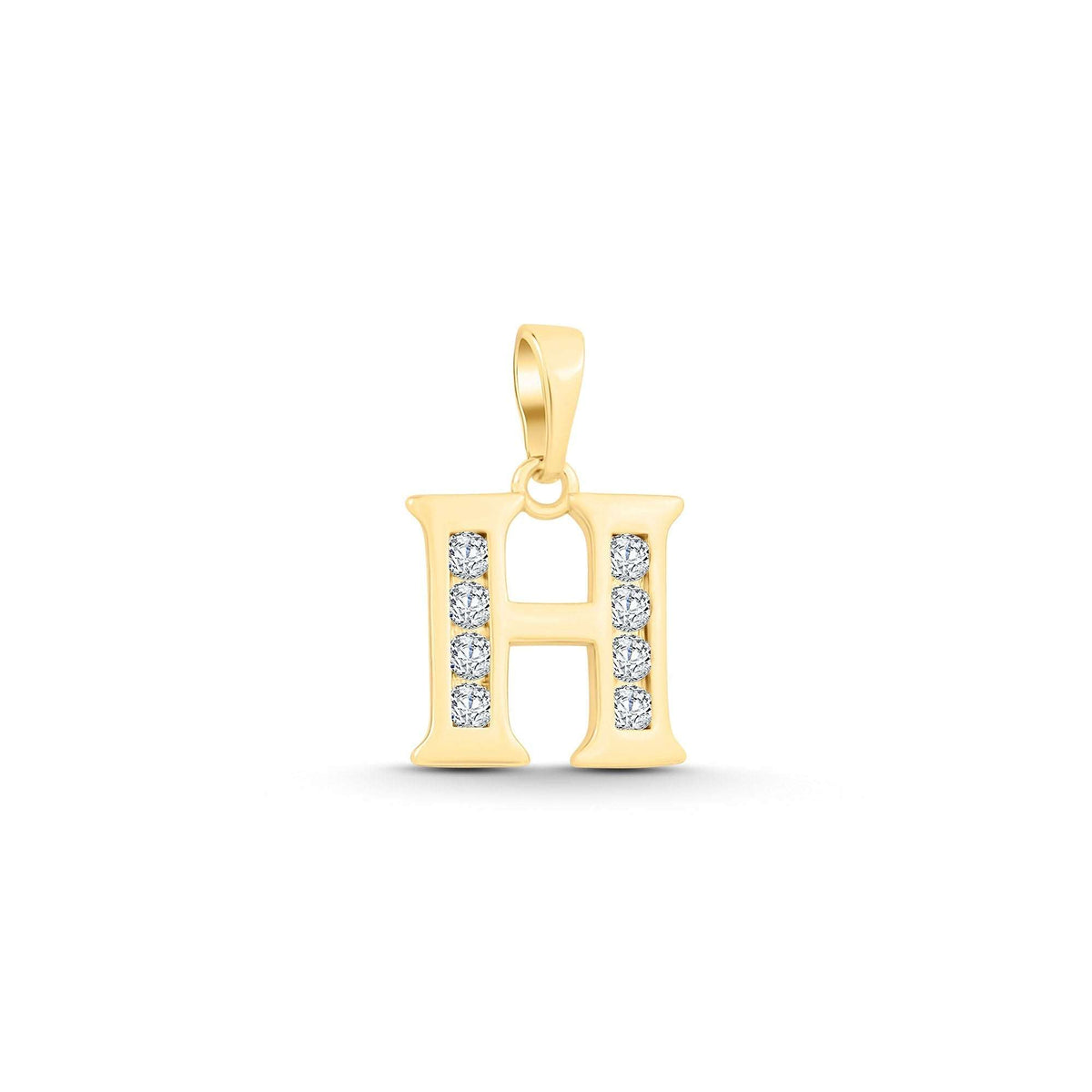 Letter H pendant with gold plating and eight cubic zirconia in both uprights