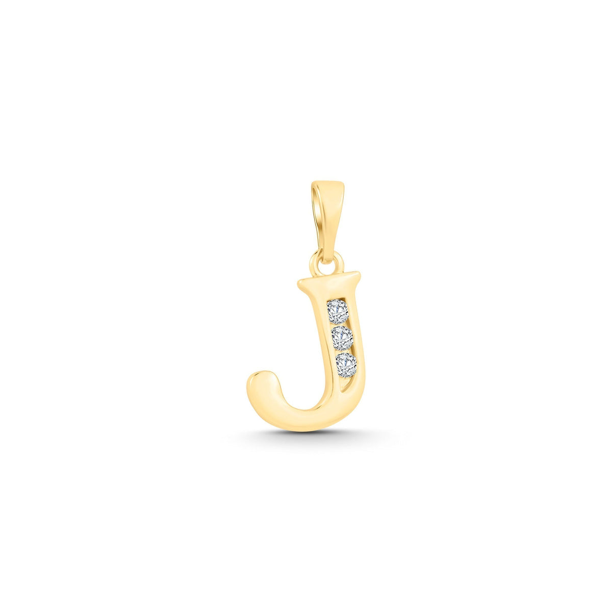 Gold-plated letter J pendant with three sparkling cubic zirconia and a wide bail