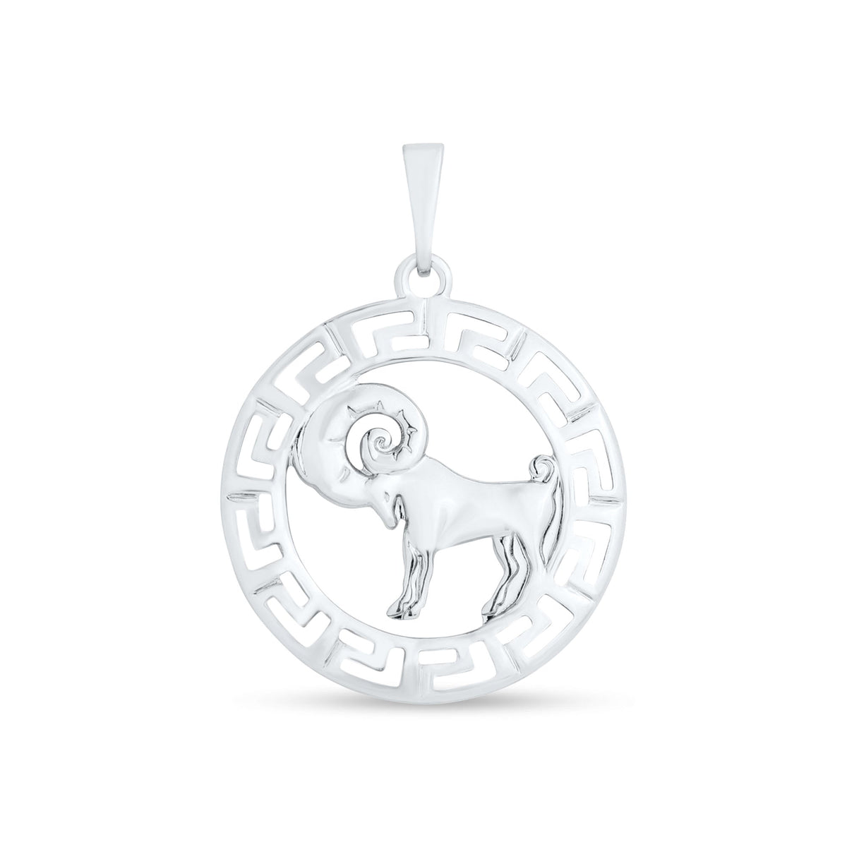Aries zodiac pendant with a relief ram in a Greek key frame