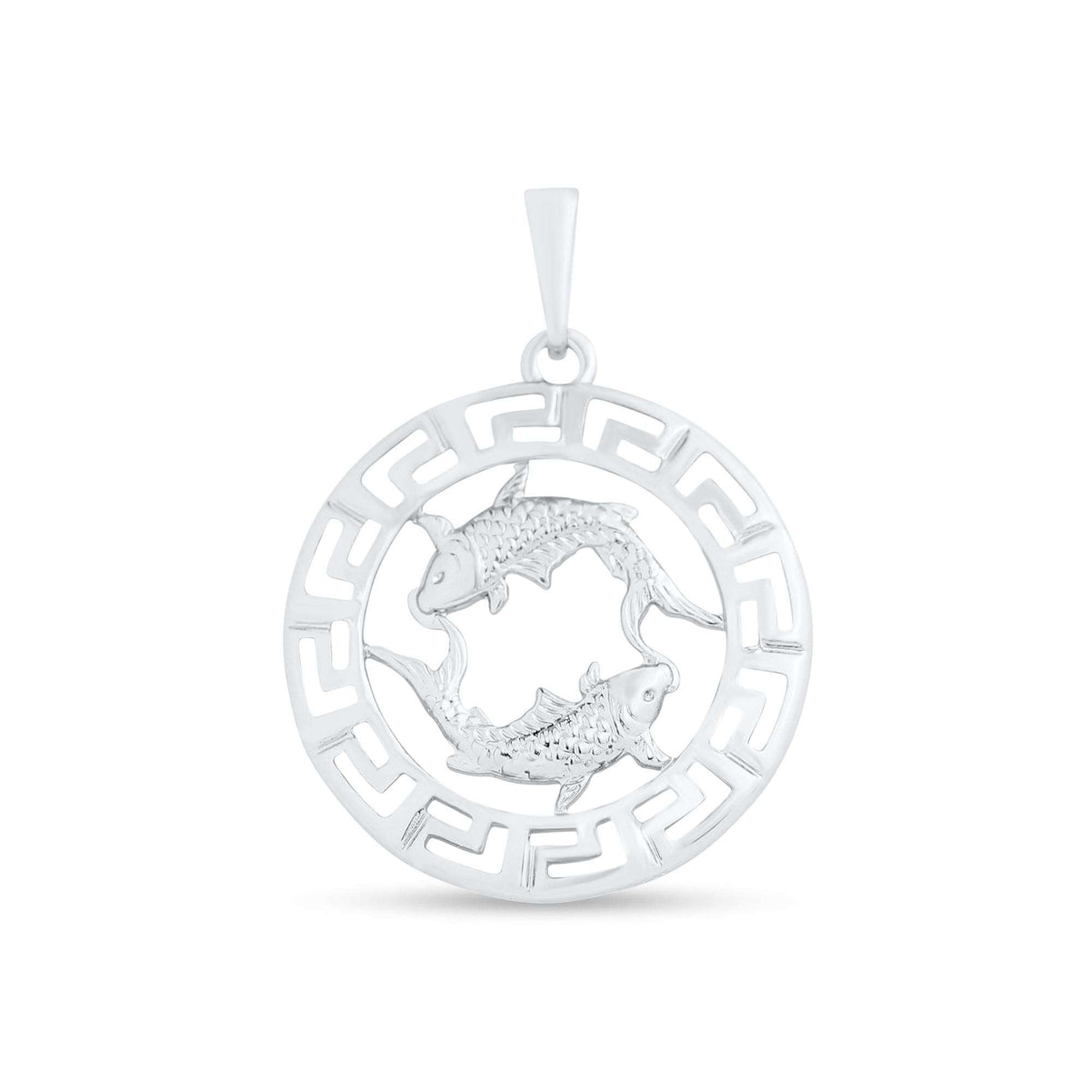 Two fish in an openwork circle with a meander border, platinum-plated Pisces pendant
