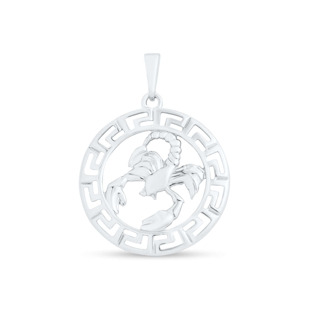 Scorpio pendant with a relief scorpion in a round meander frame